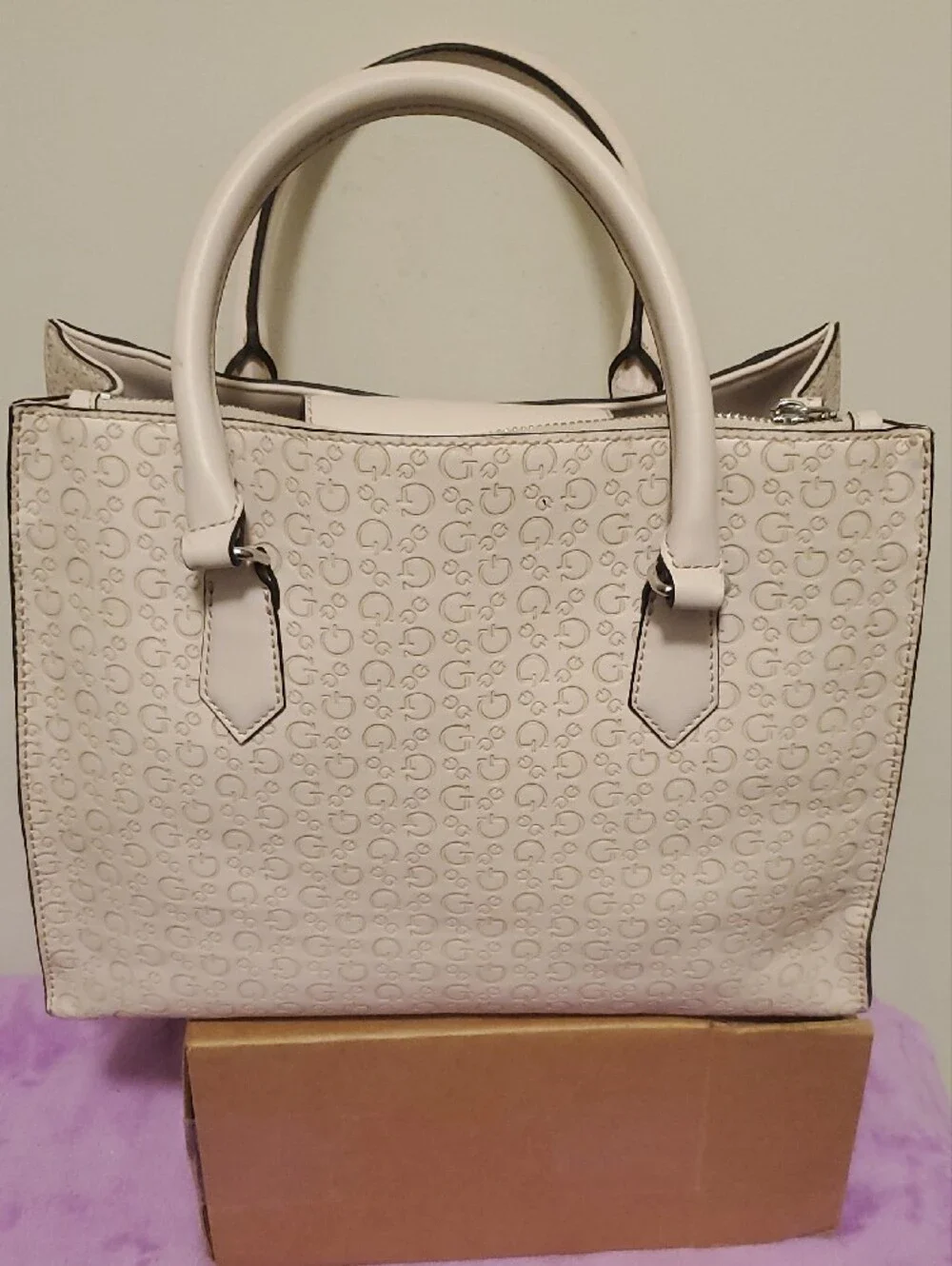GUESS Ivory Logo Satchel with Dual Top Handles